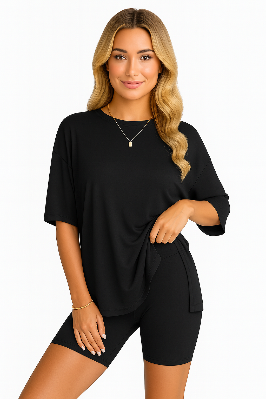 CozyFlex™ Soft Tee & Flattering Shorts Two-Piece Set