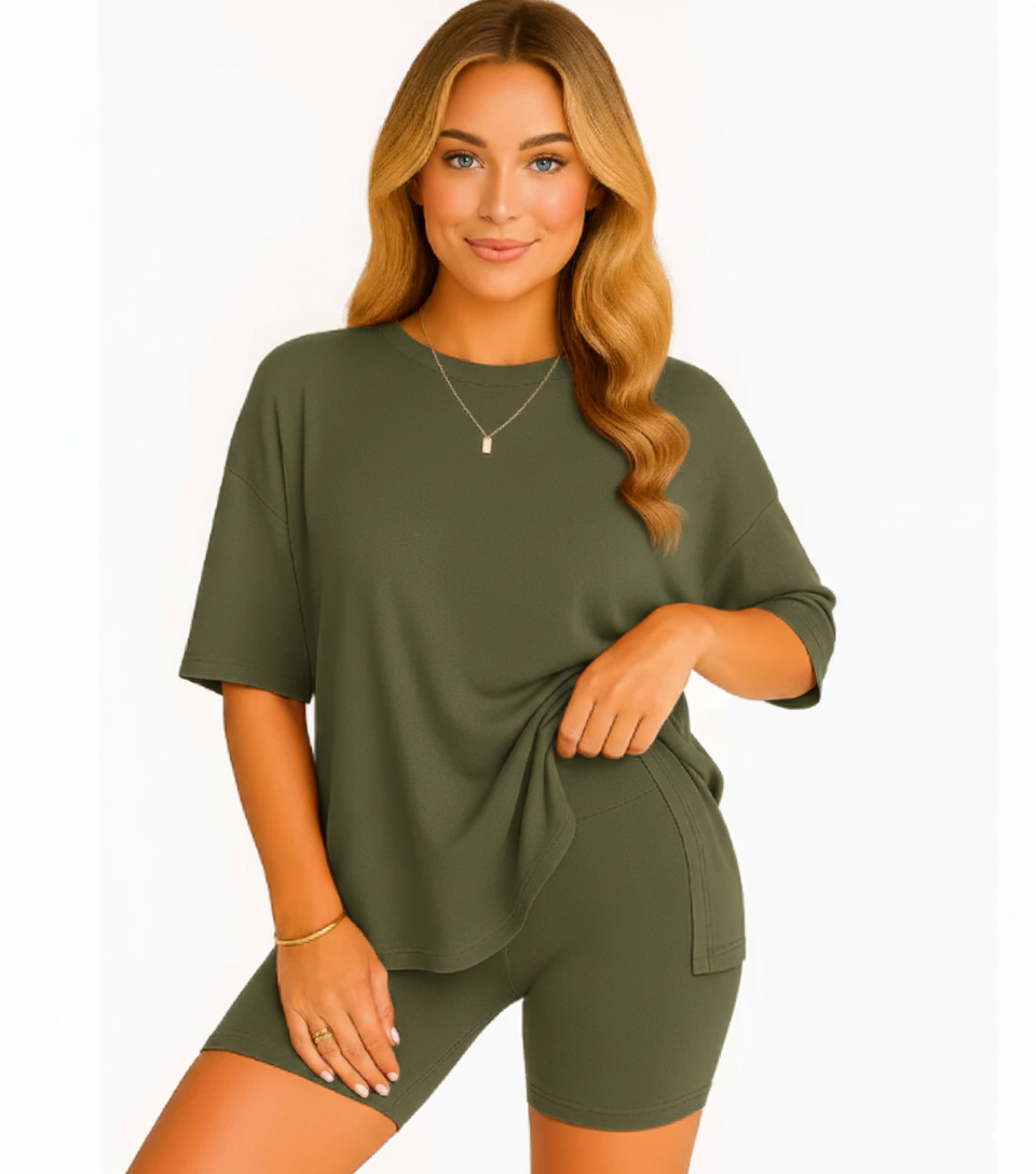 CozyFlex™ Soft Tee & Flattering Shorts Two-Piece Set
